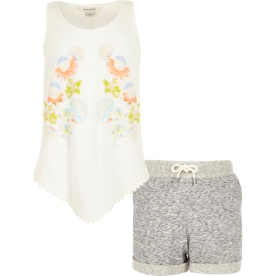 Girls white vest and shorts outfit